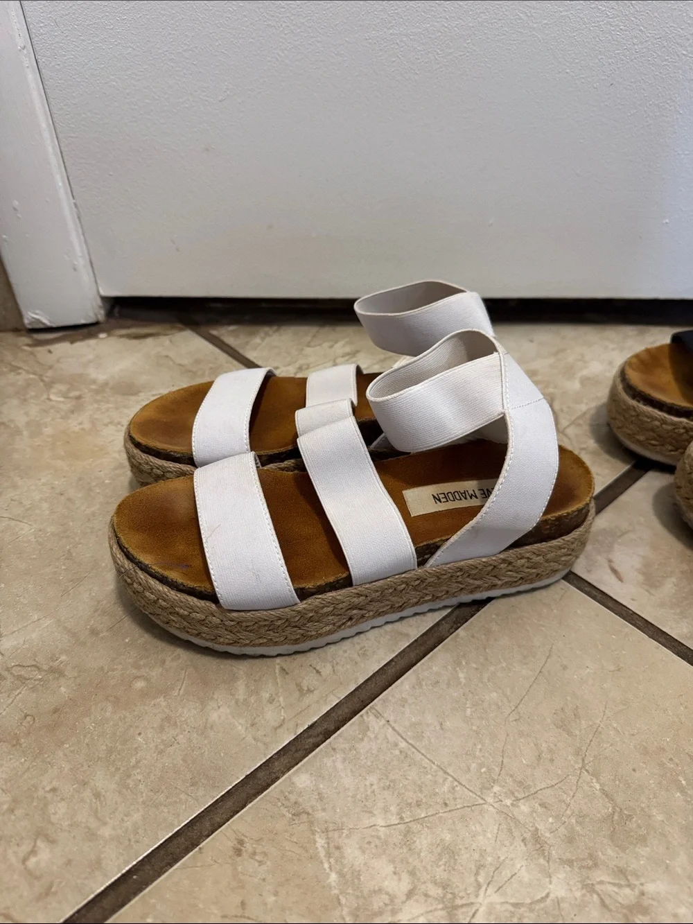 Steve Madden White Espadrille Platform Strappy Sandals